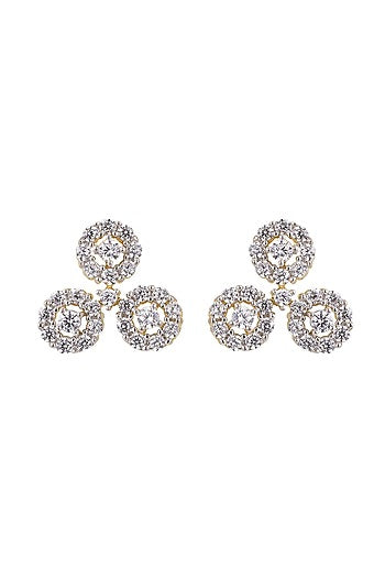 Gold Rhodium Plated Zircon Stud Earrings In Sterling Silver