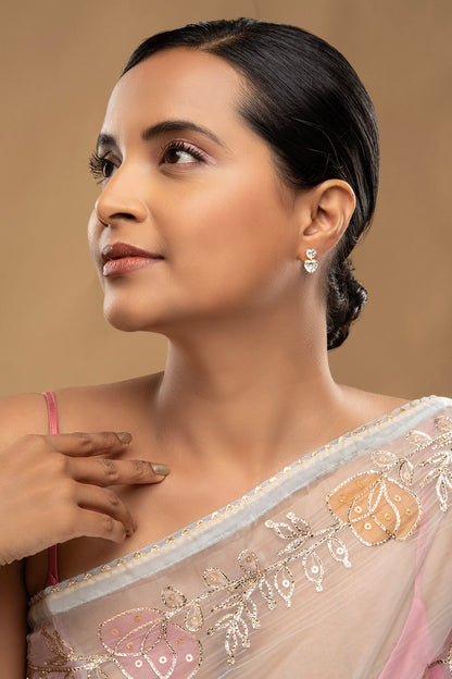 Gold Rhodium Plated Zircon Stud Earrings In Sterling Silver