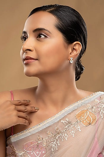 Gold Rhodium Plated Zircon Stud Earrings In Sterling Silver