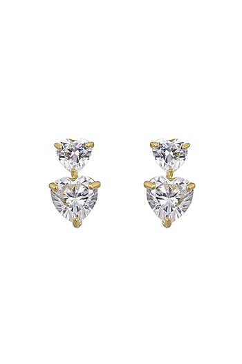 Gold Rhodium Plated Zircon Stud Earrings In Sterling Silver