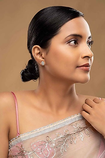 Gold Rhodium Plated Zircon Stud Earrings In Sterling Silver