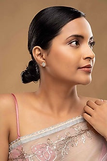 Gold Rhodium Plated Zircon Stud Earrings In Sterling Silver