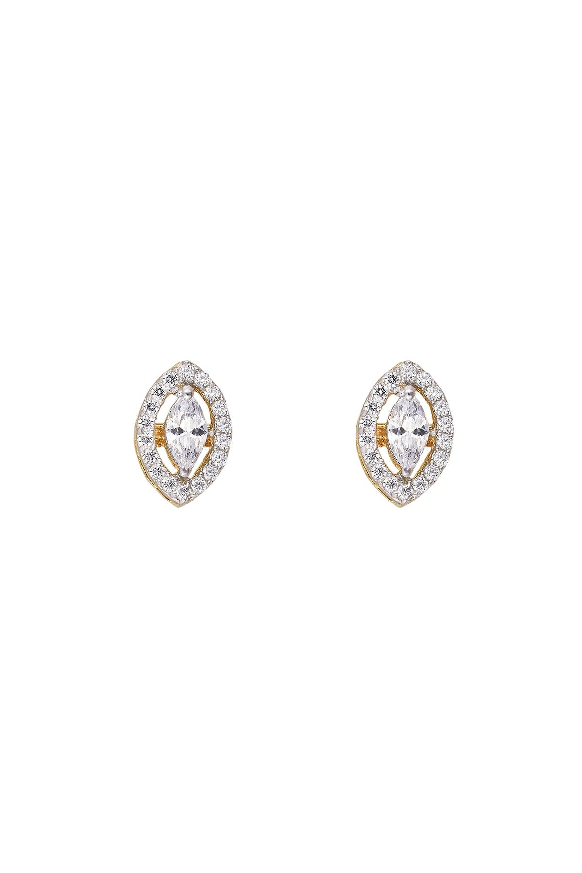Gold Rhodium Plated Zircon Stud Earrings In Sterling Silver
