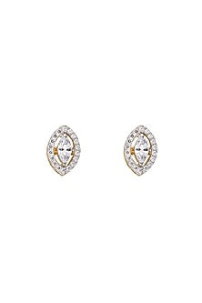 Gold Rhodium Plated Zircon Stud Earrings In Sterling Silver