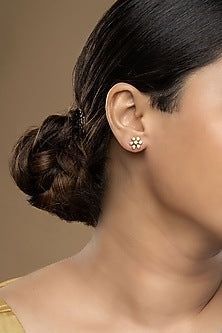 Gold Rhodium Plated Zircon Stud Earrings In Sterling Silver