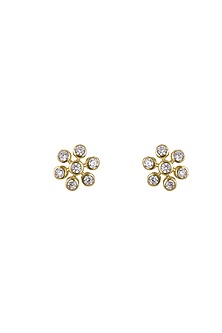 Gold Rhodium Plated Zircon Stud Earrings In Sterling Silver