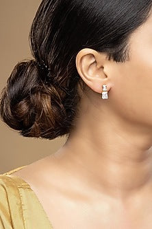 Gold Rhodium Plated Zircon Stud Earrings In Sterling Silver