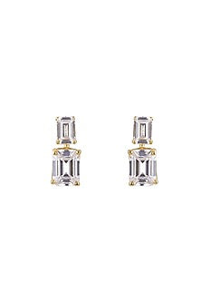 Gold Rhodium Plated Zircon Stud Earrings In Sterling Silver