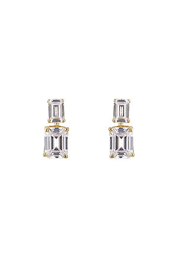 Gold Rhodium Plated Zircon Stud Earrings In Sterling Silver