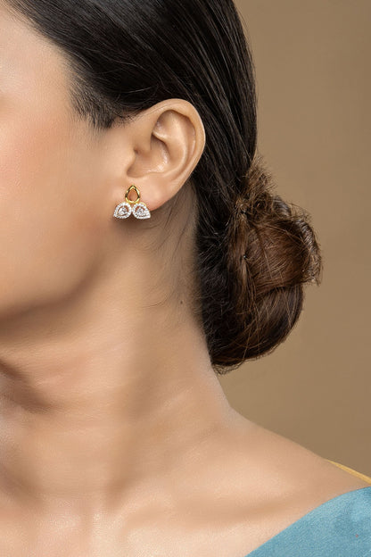 Gold Rhodium Plated Zircon Stud Earrings In Sterling Silver