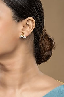 Gold Rhodium Plated Zircon Stud Earrings In Sterling Silver