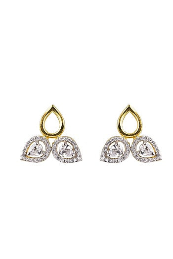 Gold Rhodium Plated Zircon Stud Earrings In Sterling Silver