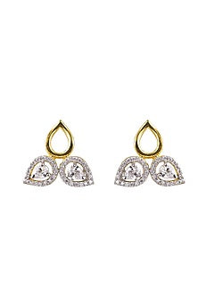 Gold Rhodium Plated Zircon Stud Earrings In Sterling Silver