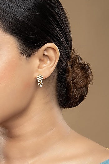 Gold Rhodium Plated Zircon Stud Earrings In Sterling Silver