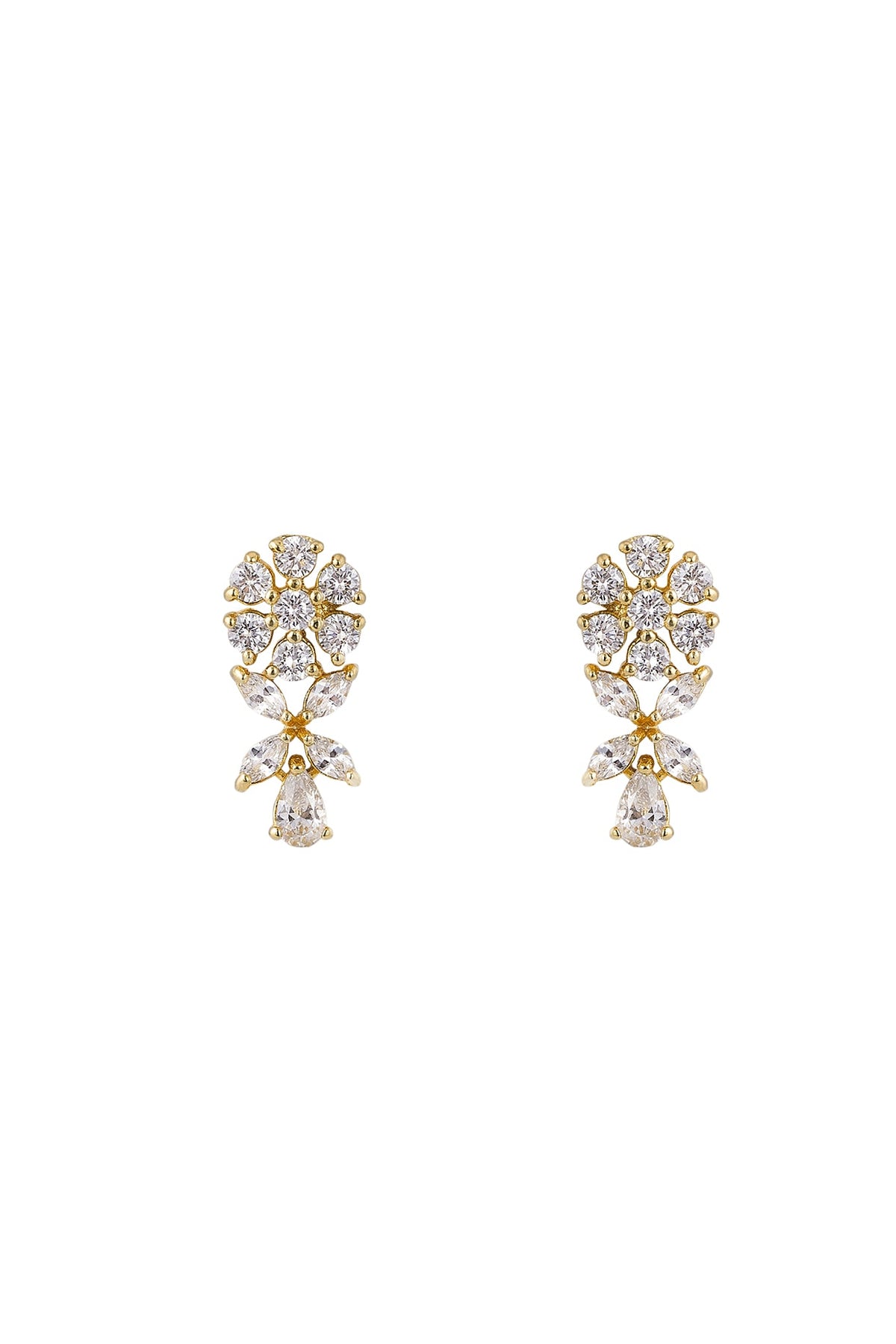 Gold Rhodium Plated Zircon Stud Earrings In Sterling Silver