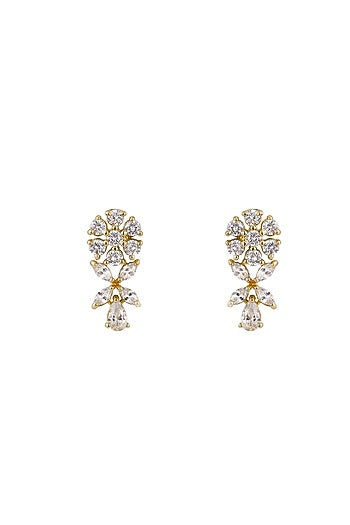 Gold Rhodium Plated Zircon Stud Earrings In Sterling Silver