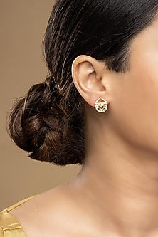 Gold Rhodium Plated Zircon Stud Earrings In Sterling Silver