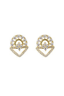 Gold Rhodium Plated Zircon Stud Earrings In Sterling Silver