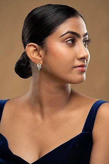 Gold Rhodium Plated Zircon Stud Earrings In Sterling Silver