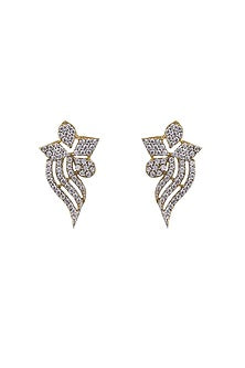 Gold Rhodium Plated Zircon Stud Earrings In Sterling Silver