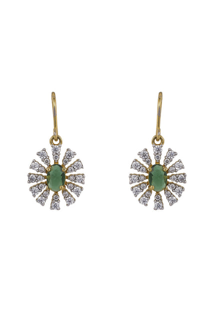 Gold Rhodium Plated Zircon & Green Stone Dangler Earrings In Sterling Silver