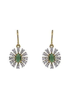 Gold Rhodium Plated Zircon & Green Stone Dangler Earrings In Sterling Silver