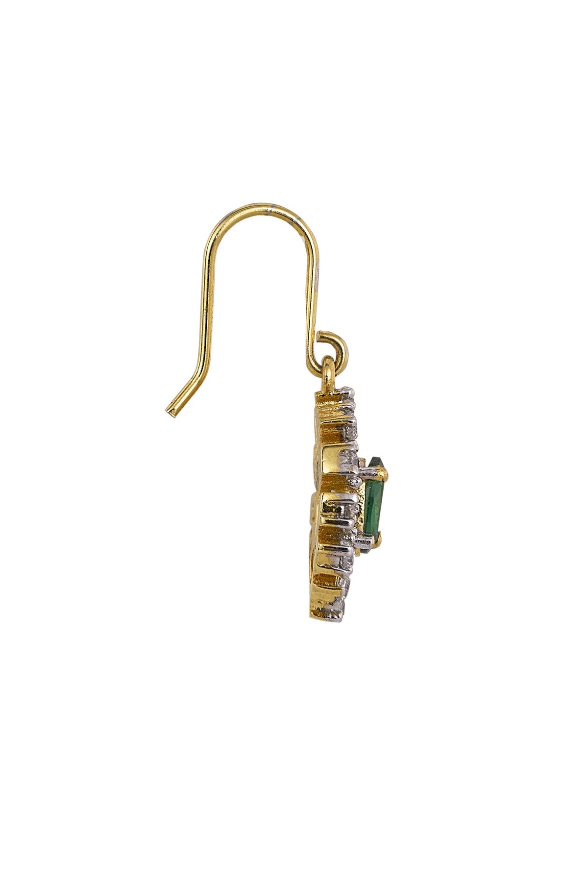 Gold Rhodium Plated Zircon & Green Stone Dangler Earrings In Sterling Silver