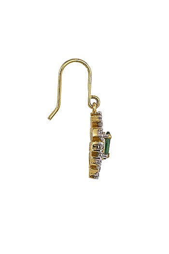 Gold Rhodium Plated Zircon & Green Stone Dangler Earrings In Sterling Silver