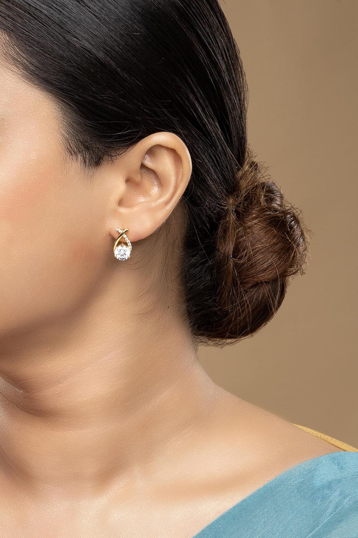 Gold Rhodium Plated Zircon Stud Earrings In Sterling Silver
