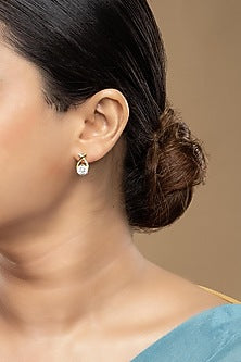 Gold Rhodium Plated Zircon Stud Earrings In Sterling Silver