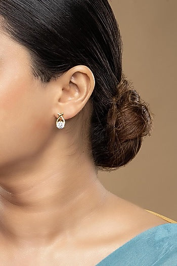 Gold Rhodium Plated Zircon Stud Earrings In Sterling Silver