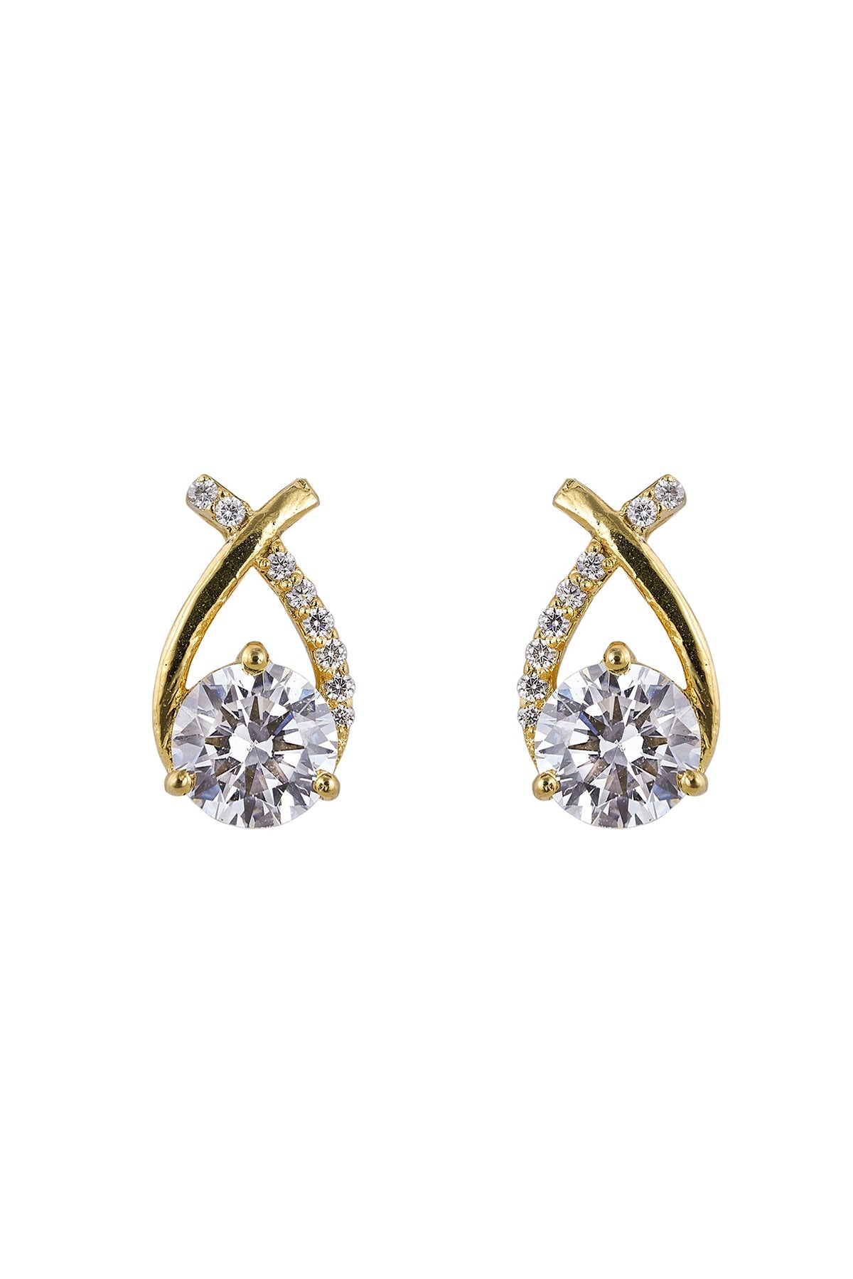 Gold Rhodium Plated Zircon Stud Earrings In Sterling Silver