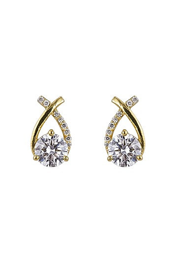 Gold Rhodium Plated Zircon Stud Earrings In Sterling Silver