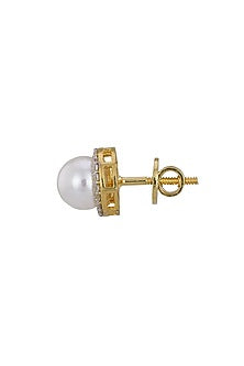 Gold Rhodium Plated Zircon & Pearl Stud Earrings In Sterling Silver