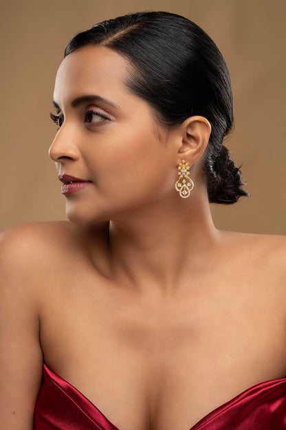 Gold Rhodium Plated Zircon Dangler Earrings In Sterling Silver