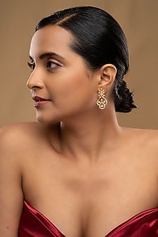 Gold Rhodium Plated Zircon Dangler Earrings In Sterling Silver