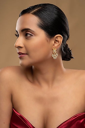 Gold Rhodium Plated Zircon Dangler Earrings In Sterling Silver