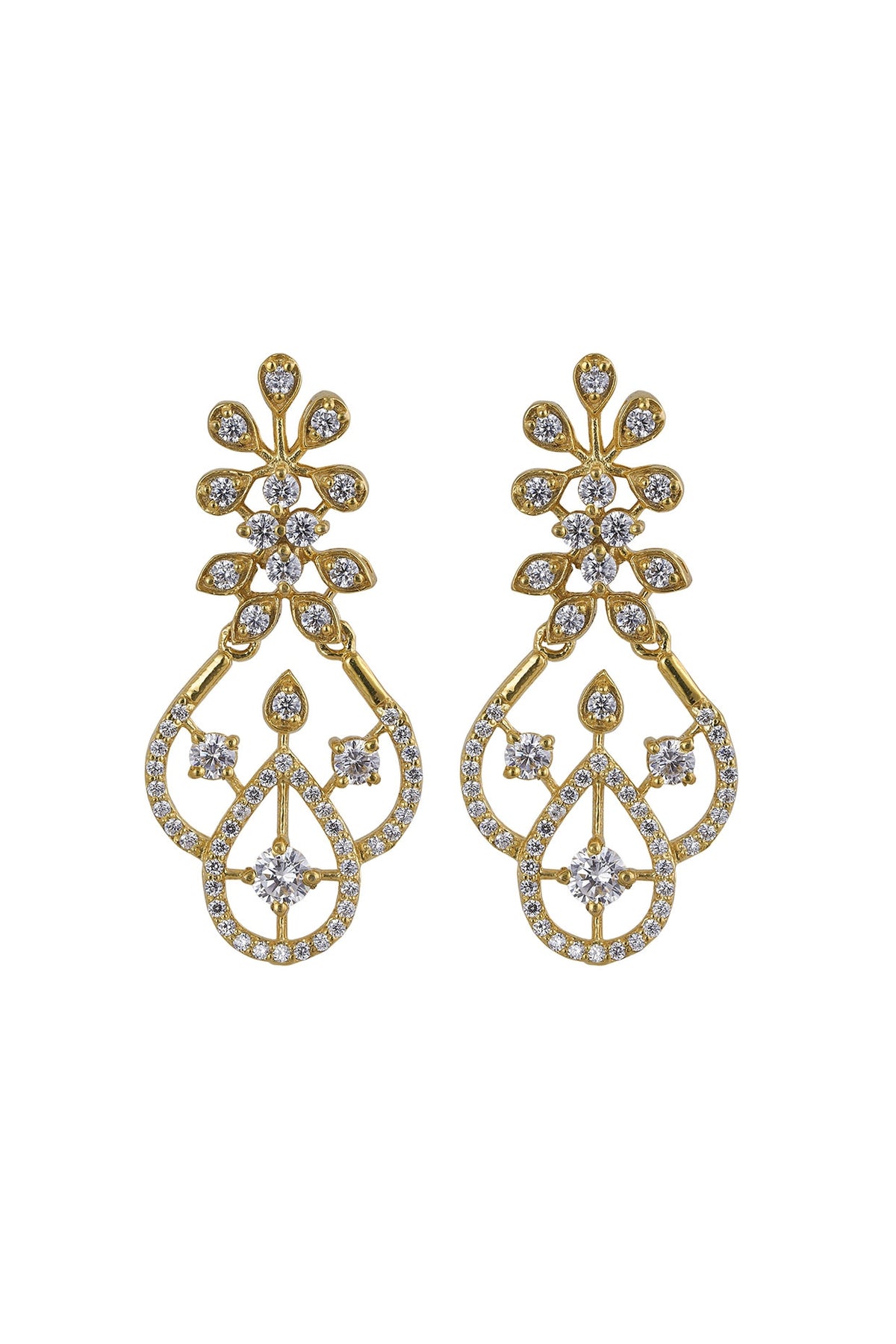Gold Rhodium Plated Zircon Dangler Earrings In Sterling Silver