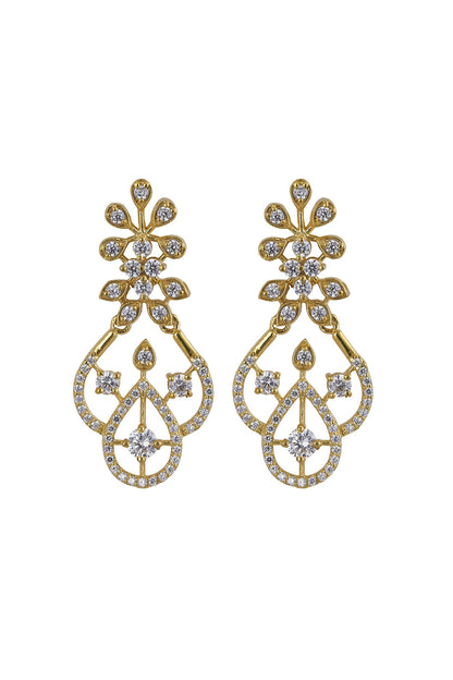 Gold Rhodium Plated Zircon Dangler Earrings In Sterling Silver