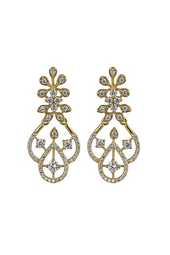Gold Rhodium Plated Zircon Dangler Earrings In Sterling Silver