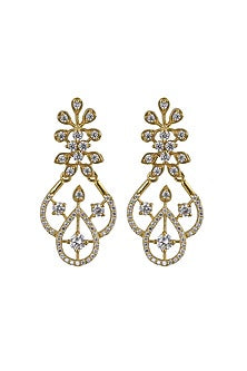 Gold Rhodium Plated Zircon Dangler Earrings In Sterling Silver
