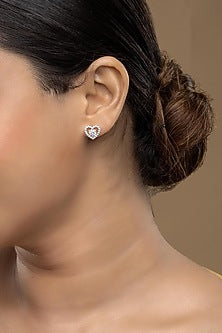 Gold Rhodium Plated Zircon Stud Earrings In Sterling Silver