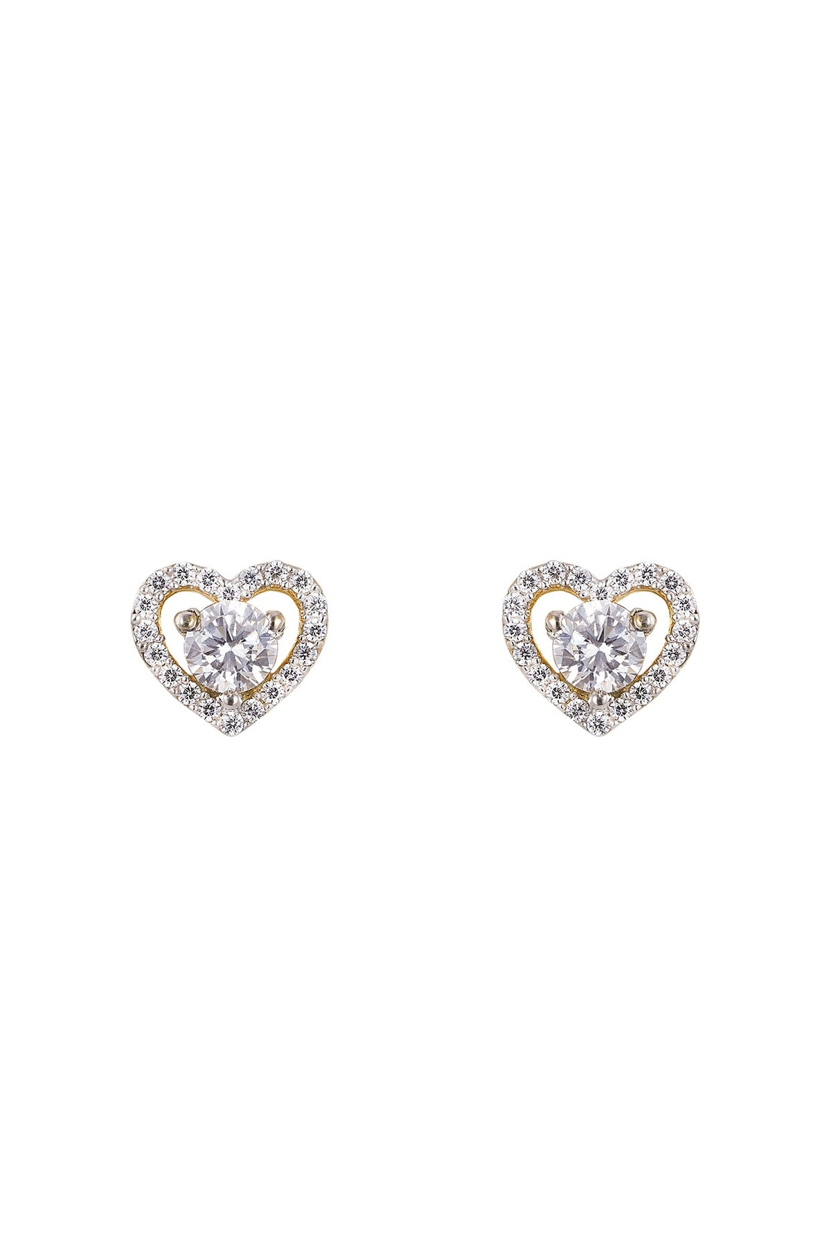 Gold Rhodium Plated Zircon Stud Earrings In Sterling Silver