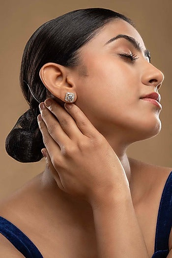 Gold Rhodium Plated Zircon Stud Earrings In Sterling Silver