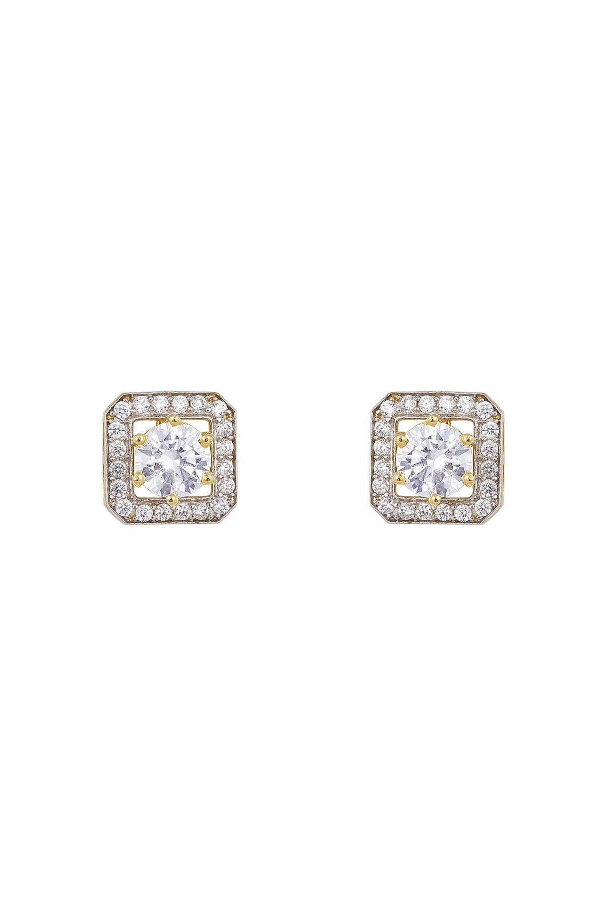Gold Rhodium Plated Zircon Stud Earrings In Sterling Silver