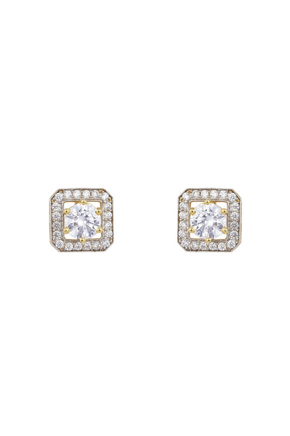 Gold Rhodium Plated Zircon Stud Earrings In Sterling Silver