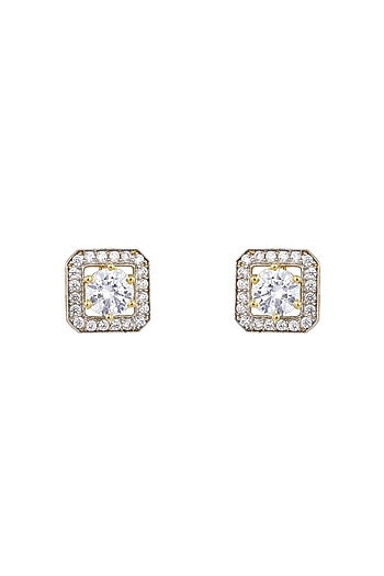 Gold Rhodium Plated Zircon Stud Earrings In Sterling Silver