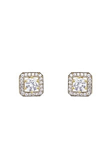 Gold Rhodium Plated Zircon Stud Earrings In Sterling Silver