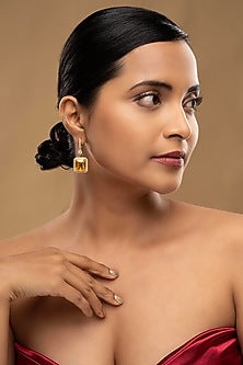 Gold Rhodium Plated Zircon & Yellow Stone Dangler Earrings In Sterling Silver