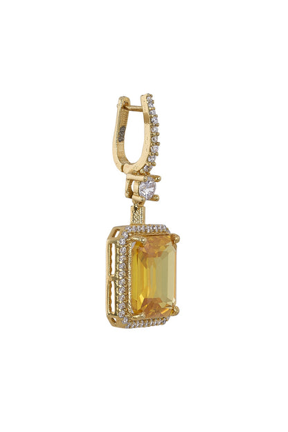 Gold Rhodium Plated Zircon & Yellow Stone Dangler Earrings In Sterling Silver